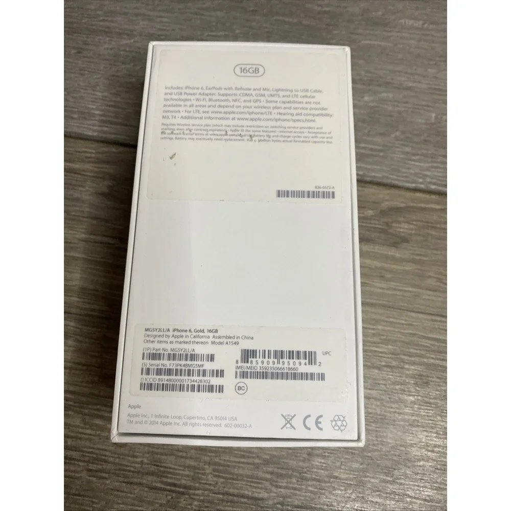 Apple iPhone 6 BOX ONLY GOLD Phone NOT INCLUDED 16 GB